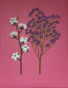 Flowers #3 Cotton and Misty Blue (Acrylic on Canvas)